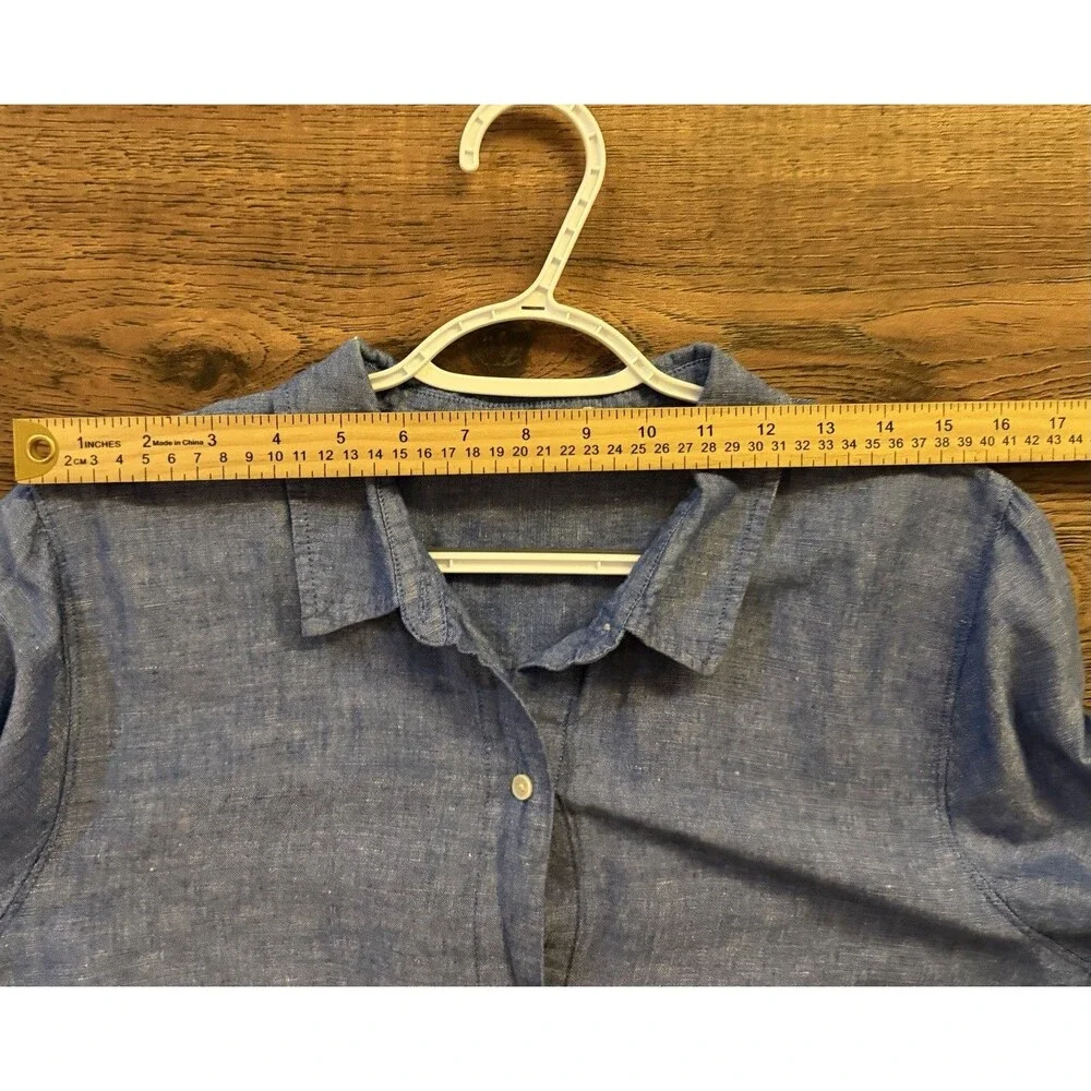 Vintage 90s J.Crew Beachwear Linen Cotton Chambray Shirt Dress Blue L